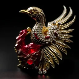 a phoenix rising with rubies and diamonds