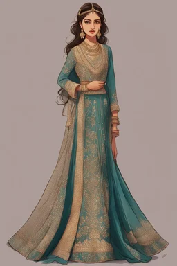 AN ILLUSTRATION OF a girl wearing mehdi lehnga dress