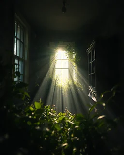 extraordinary photographie, magical light in an apartment overgrown with vegetation, abandoned apartment, perspective, ray of sunlight, morning light, silver light, textured, by jeremy lipking, tim rees, joseph todorovitch