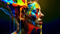 Prompt: "3D digital painting, surreal paint pour hair, Paint dripping on her face by salvador dali, 8k, beautiful, liquid mercury, ralph steadman, pino daeni, very cute, abstract, steampunk, sensual, whimsical, colorful, opp art for a fashion magazine, 4k, background twisted paint in a stunning way, hypnotic feeling, trending on artstation, sleek porcelain head, pristine skin, line sleek, make up, style igor morski" extremely detailed 8k 4k hyperrealistic 4K 3D crisp quality