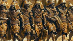 A group of Pharaoh soldiers emerge from inside leather bags