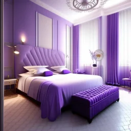 hotel bedroom, modern classic style, lavender colors