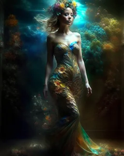 Full length image full body Fractals Surrealism blend beautiful girl