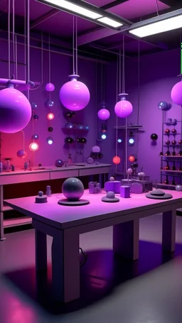 A light purple laboratory with plasma balls painted by Stuart Davis