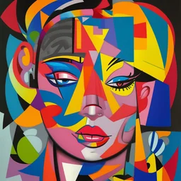 a painting of a woman with a colorful face, a cubist painting by Romero Britto, featured on pixiv, cubism, picasso, cubism, fauvism