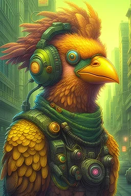 "Portrait of a steampunk chicken in a cyberpunk city, by Arai Yoshimune, Simon Stålenhag, and Dan Mumford Photorealism hyperdetailed trending on Artstation 8k resolution digital illustration cel-shaded Ukiyo-e romanticism expressionism impressionist"