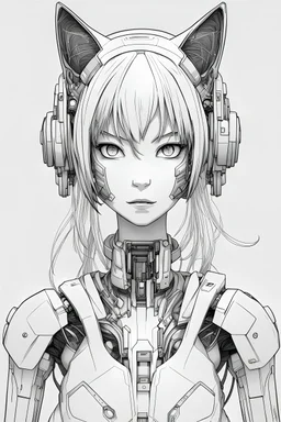 a technical drawing of a cybernetic manga cat girl