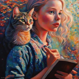 A girl and her cat inspirational styles - Pointillism, Realism and Fauvism