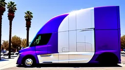 A Tesla semi-truck is parked, at the 'Universal Studios Hollywood', in Los Angeles. CINEMATIC. WIDE ANGLE LENS.