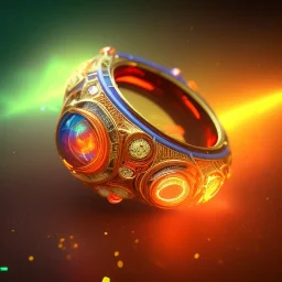 Ring made by wood roots and shreds of glass, orange diamonds sparkles, red rubi fragments around, blue lights reflexes, complex structure, gold details, intricate ring pattern,Unreal Engine 5, lens macro,sharp focus, realistic, hyper detailed, studio lighting, neon light ambient, cinematic