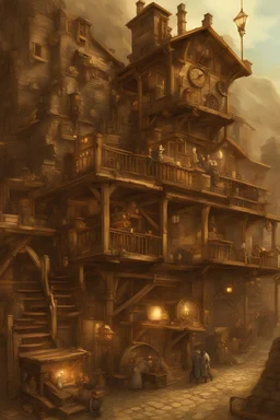 steampunk a medieval mining town with gold mining