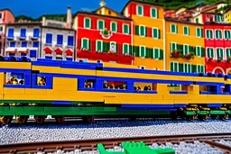 Lego close up Train in lego riomaggiore italy sea town lego