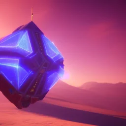 a crystalised blue pink spaceship, gold, diamonds, lightbeams, cosmic background, atmospheric, realistic, unreal engine, 8k. Cinematic lighting, octane render.