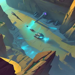 stylized,canyon,scifi,dungeons map,futuristic,roboquest,top view