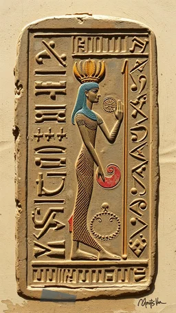 Synthography Art in painting style of a Hammurabi's stele with visual details of summerian shapes and symbols textures