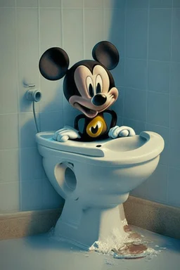 Mickey mouse sitting on a toilet