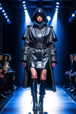 Kryptonian on a fashion runway invernal cyberpunk clothes style without cape