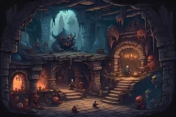 a fantasy dungeon with monsters