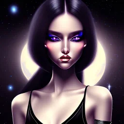 black long hair lady with black eyes shirt under the Stars