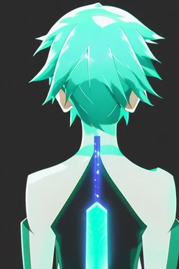 Phosphophyllite Houseki no Kuni on a black background stands with his back but turns to face the screen