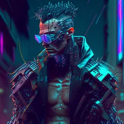 Cyberpunk man in three dimensions