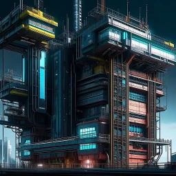 cyberpunk retro futuristic construction sight with crains for comics
