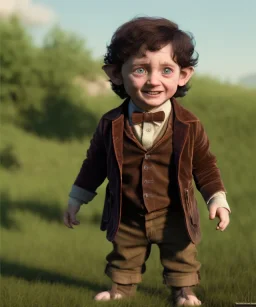 Frodo baggins toddler, full body, dramatic lighting, hyper realistic