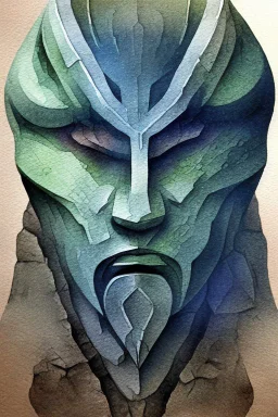 dnd, fantasy, watercolour, ilustration, dao, rock surface, earth elemental face