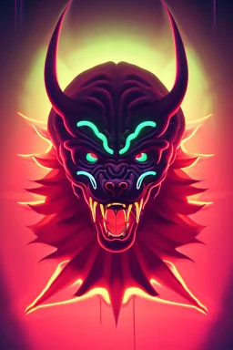 fanged demon,neon color scheme, high key lighting, volumetric light high details psychedelic background