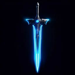 plasma sword cyberpunk style, blue lighting, black background, video game icon