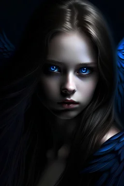 dark angel with blue eyes and long hair