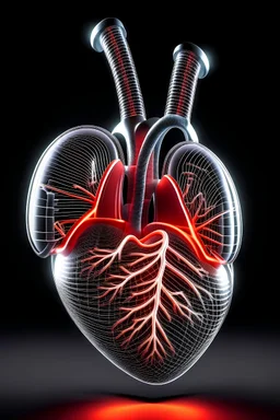 Verschmelze ein Technisches Gerät, dass das Herz und die Lunge widerspiegelt mit der Lunge und dem Herz. Die eine Hälfte der Lunge muss normal sein.