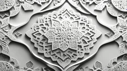 Hyper Realistic Beautiful Light-Grey Islamic Pattern Design On White Background.