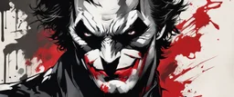 poster in two gradually, a one side half face Batman dark tones and other side half face Joker darkred tones, painting by Yoji Shinkawa,