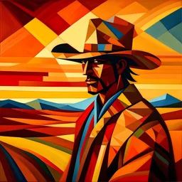 gaucho argentino en un atardecer de la llanura pampeana al estilo cubista