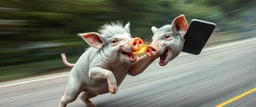 faster than a greased muscle pig in a knife fight in a phone both on ai steroids. motion blurred background, speed and energy, goa trance poster