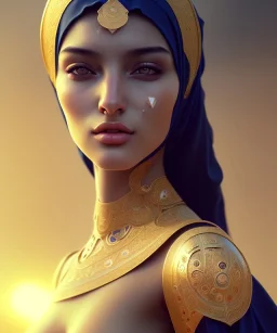 Arab young woman ,Arabic features، cute, beautiful, black eyes,Natural contours, real skin ,Modest Arabic style dress، head and shoulders portrait, cinematic, 8k, resolution concept art portrait by Greg Rutkowski, Artgerm, WLOP, Alphonse Mucha dynamic lighting hyperdetailed intricately detailed