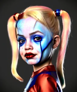 Harley quinn toddler, full body, soft skin, dramatic lighting, hyper realistic