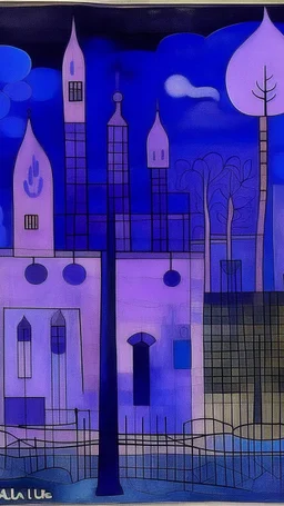 A purple haunted nuclear plant with ghosts painted by Paul Klee