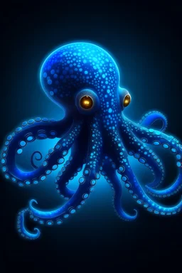 ultra pixelized glowing blue octopus