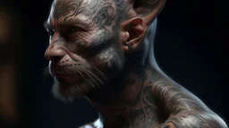 cat man, fine rendering, high detail, 8K, man, tattoos,