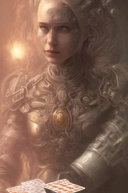 A harlequin character, playing cards with other people , sf, intricate artwork masterpiece, ominous, matte painting movie poster, golden ratio, trending on cgsociety, intricate, epic, trending on artstation, by artgerm, h. r. giger and beksinski, highly detailed, vibrant, production cinematic character render, ultra high quality model