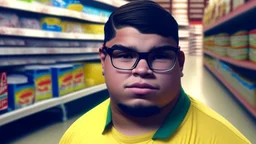 bit boy bobby chavez who has a wide face with glasses and looks young working at walmart