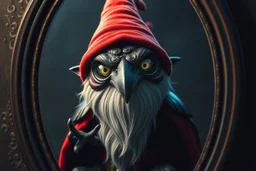 shiny yoga crow gnome thief fat vampire semi transparent eyes in front of mirror