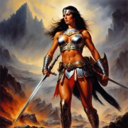 [art by Boris Vallejo] In the midst of a raging war, amidst the clash of swords and the cries of the fallen, a figure stood tall. A woman unlike any other, her muscles rippled beneath her armor, a testament to her strength and resilience. She was a Roman Centurion, a warrior of unmatched skill, commanding respect from both friend and foe alike.