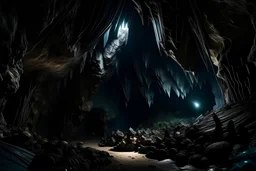The cave walls surrounding the Vortex are formed of dark, jagged rocks embedded with glowing crystals that emit a faint, distorted light. The atmosphere inside the cave is tense and charged with electricity, with a constant hum and a palpable sense of magical power.