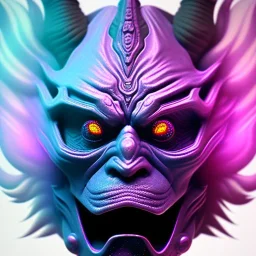 oni purple mask in galaxy, teal and purple smoke, detailed, realistic, 4k