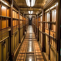 long corridor below decks on a cargo ship