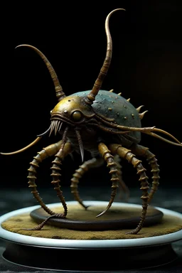 tabletop role-playing miniature of a devil-nazgul-deep-sea-amphipod-hybrid in the style of hieronymus bosch. full body. concept art hyperrealism