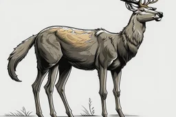 deer, full body, profile ,comic book, gray background,